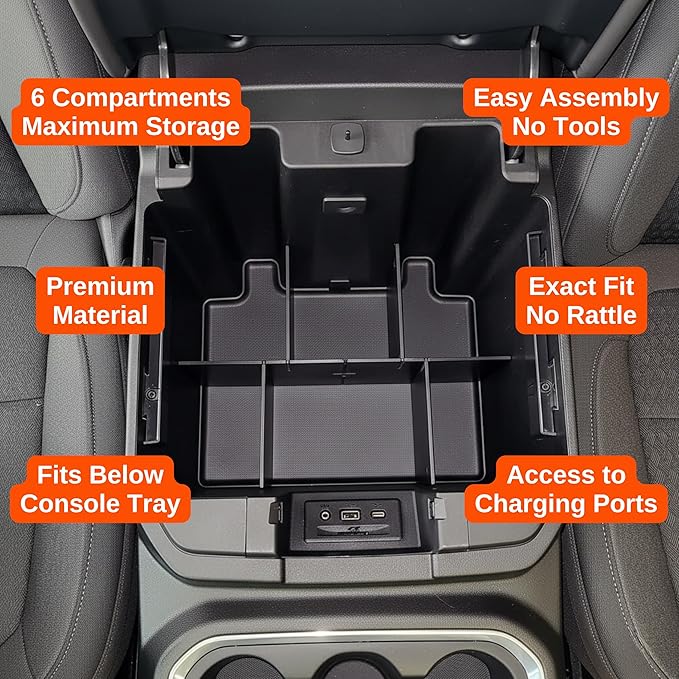 Vehicle OCD Center Console Divider & Tray Organizer for Chevy Silverado 1500 / GMC Sierra 1500 (2019-2021) & 2500/3500 HD (2020-2023) (Full Console w/Bucket Seats ONLY) - Made in USA - SLX506
