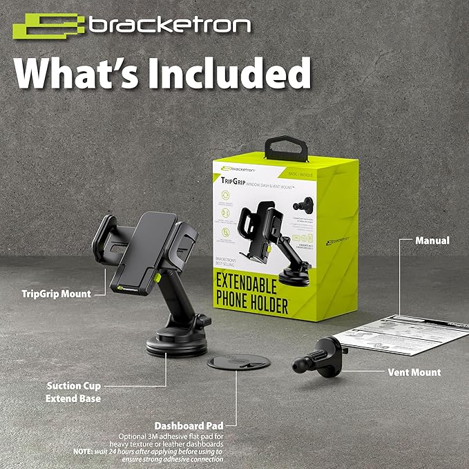 Bracketron TripGrip Series Cell Phone Mount Phone Holder for Car Dashboard Windshield Vent Expandable