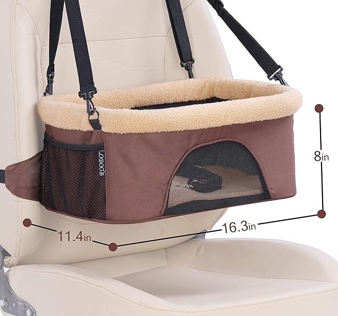 ROODO Deluxe Dog Booster Seat with Height-Adjustable Foldable Metal Frame and Safety Leash,Portable Pet Car Seat for Under 20lb Puppy Cats with Plush Thick Cushion Mesh Window Pockets(Cation Gray