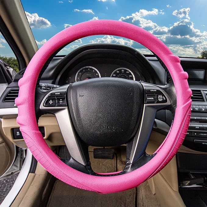 FH Group Universal Fit Silicone with Grip and Pattern Massaging Grip Steering Wheel Cover fits most Cars, SUVs, Trucks, and Vans Baby Pink