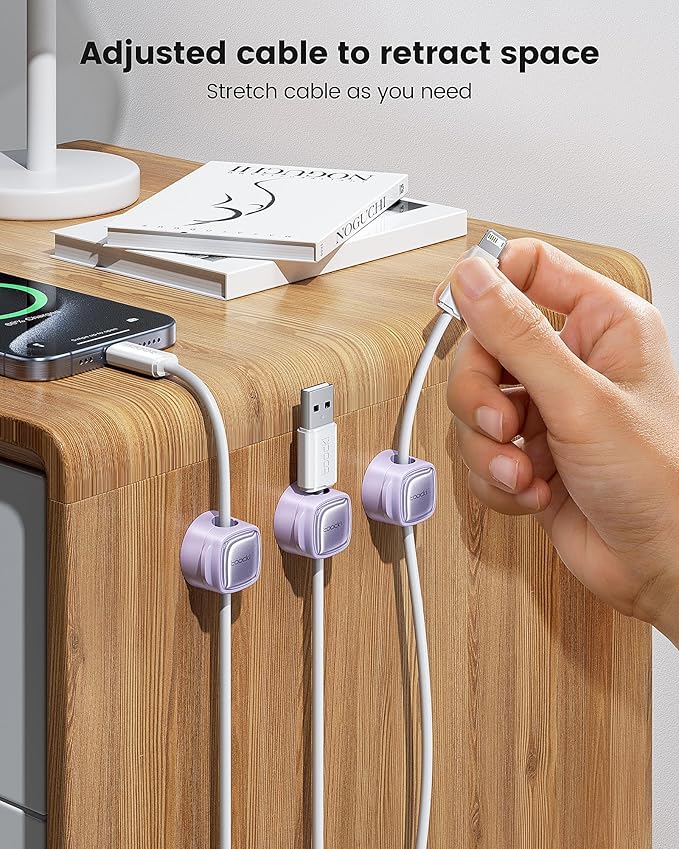6 Pack Magnetic Cable Clips – Cord Organizer & Holder, Toocki Adhesive Cable Management, Wire Holder for USB Charging Cables, Ideal for Home, Office, Car, Desk, and Nightstand-Purple