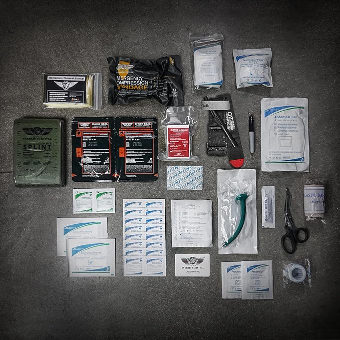 EVERLIT Advanced Trauma Kit, CAT GEN-7 Tourniquet, TCCC Compliant, Mil-Spec Nylon Laser Cut Pouch with 36" Splint, Military Combat Tactical IFAK for Emergency Bleeding Control