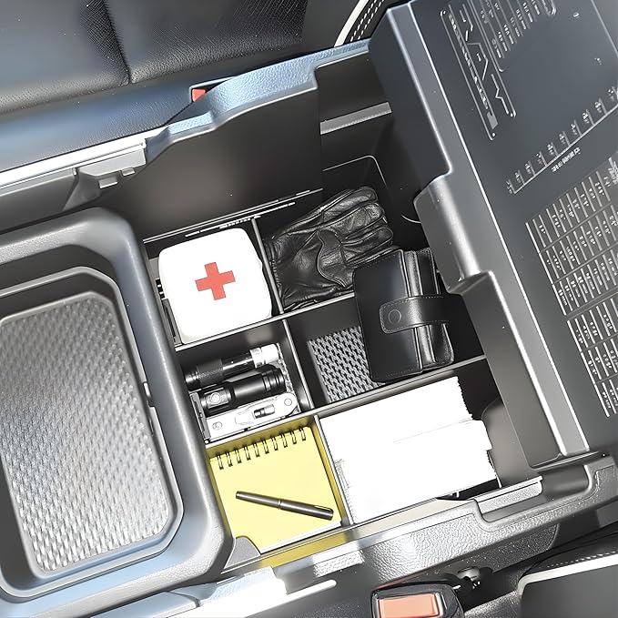 Vehicle OCD - Lower Center Console Organizer for RAM 1500/2500/3500 (2019-2026) (NOT for Classic, Longhorn, Limited) (NOT for TRX, RHO, Rebel GX with console mounted shifter) - Made in USA - SLX161