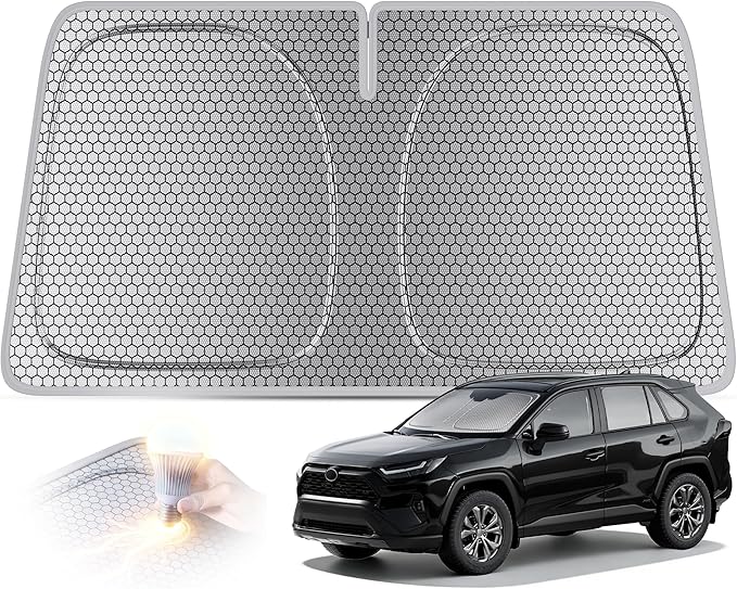 helloleiboo Graphene Car Windshield Sun Shade Car Sun Shade for Windshield with Heat Absorption Coating Foldable Design with UV Protection to Keep Your Car Interior Cooler Silver (X-Large-61 × 34 in)