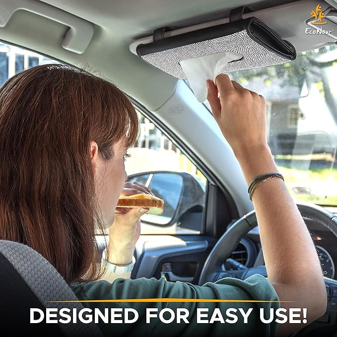 EcoNour Bling Car Crystal Glitter Paper Towel Holder | PU Leather Case | Mask & Tissue Dispenser| Bling Accessories for Women | Sun Visor Organizer with Tissue Holder
