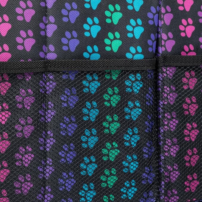Paws Car Trunk Organizer Foldable Storage Bin with Handles Non Slip Base Pet Gear Travel Tote for SUV Truck (Rainbow Paws)