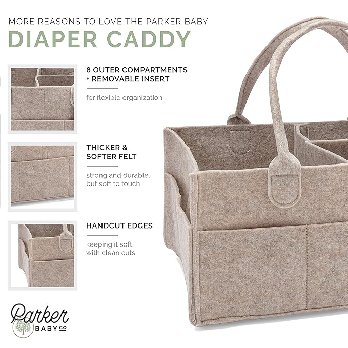 Parker Baby Co. Diaper Caddy - Nursery Storage Bin and Car Organizer for Diapers and Baby Wipes - Oatmeal, Large