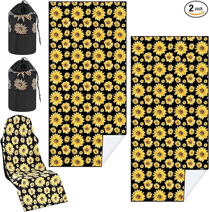 Hahafelt 2 Pack Car Seat Towel Covers with Storage Bag 63 x 32 Inch Athletic Running Towel Seat Sweat Washable Non Slip Cover Gift for Car Outdoor Sport Activities (Sunflower)