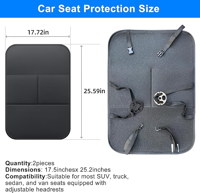 Car Kick Mats Back Seat Protector for Dodge RAM 150 with 2 Pocket Storage Organizer - Faux Leather Back Seat Covers for Kids Feet Waterproof Dirt Automotive Accessories (1 Pair,Black)
