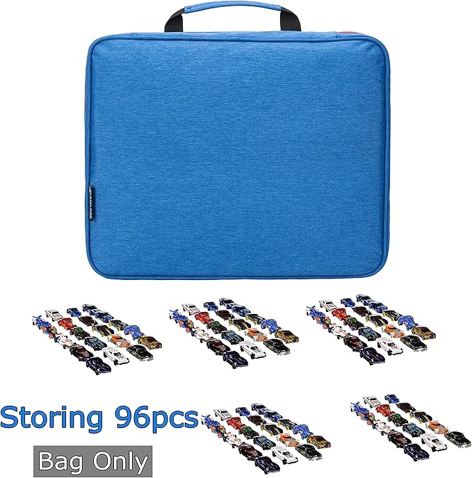 KISLANE 96 Toy Cars Storage Case Compatible with Matchbox Cars, Matchbox Cars Organizer Storage for Mini Toys, Toy Cars, Matchbox Cars, Small Dolls(Bag Only) (Blue)