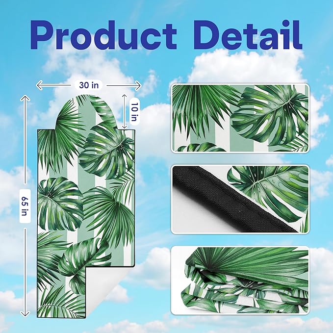 2 Pack Car Seat Towel Covers, Sweat Protector for Front Seats, Premium Thickened Microfiber with Palm Leaves, Breathable & Quick Dry, Slip-on Headrest Pocket for Gym Running Beach Universal Fit
