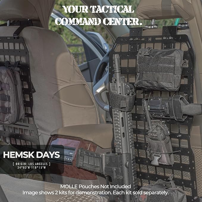 HEMSKDAYS Aluminum Rigid Molle Panel for Truck & SUV Seat Back (1 Seat Kit) – Upgraded Anti-Wobble Headrest Mount, Heavy Duty Tactical Gear Rack Compatible with F-150, Silverado, Ram, Tacoma & 4Runner