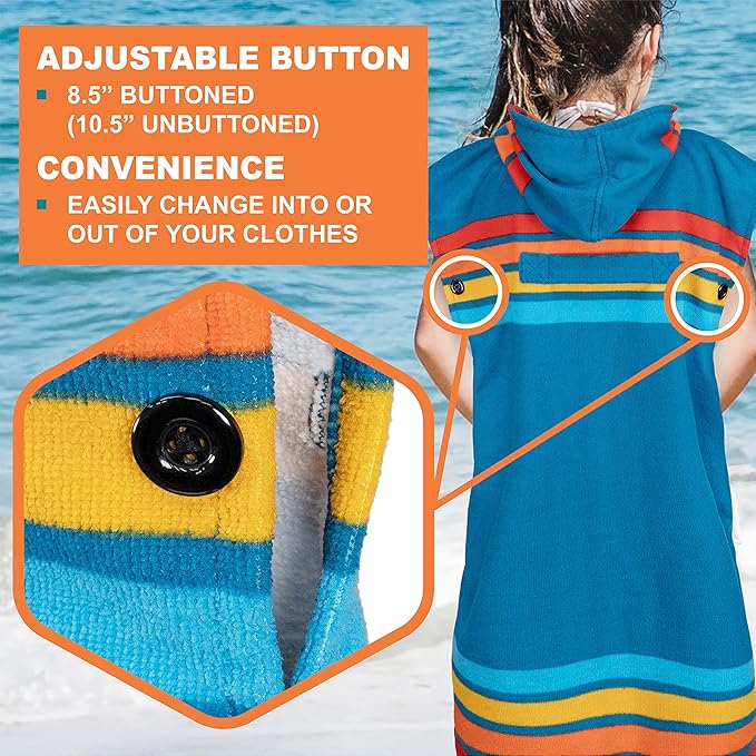 SUN CUBE Kids Changing Robe Surf Poncho, Kids Beach Towels for Teens, Microfiber Hooded Wearable Swim Towel Boys Girls Teenagers