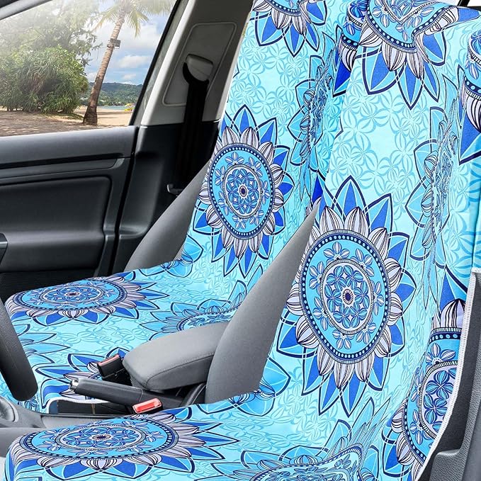 Hahafelt 2 Pack Car Seat Towel Covers with Storage Bag 63 x 32 Inch Athletic Running Towel Seat Sweat Washable Non Slip Cover Gift for Car Outdoor Sport Activities (Blue Mandala)