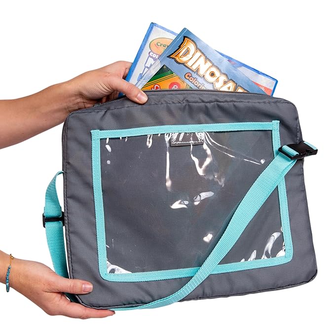 J.L. Childress 3-IN-1 Kids Travel Tray & Tablet Holder - Car Seat Lap Tray Desk for Toddlers, Road Trip Essentials, Car Seat Activity Table, Travel Accessories - Grey/Teal