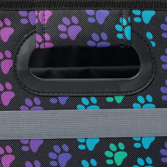 Paws Car Trunk Organizer Foldable Storage Bin with Handles Non Slip Base Pet Gear Travel Tote for SUV Truck (Rainbow Paws)