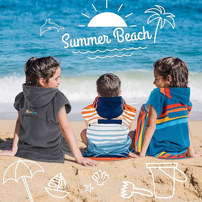 SUN CUBE Kids Changing Robe Surf Poncho, Kids Beach Towels for Teens, Microfiber Hooded Wearable Swim Towel Boys Girls Teenagers