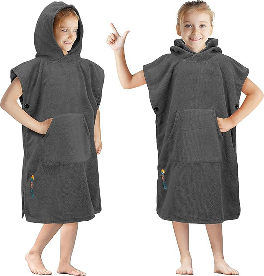 SUN CUBE Kids Changing Robe Surf Poncho, Kids Beach Towels for Teens, Microfiber Hooded Wearable Swim Towel Boys Girls Teenagers