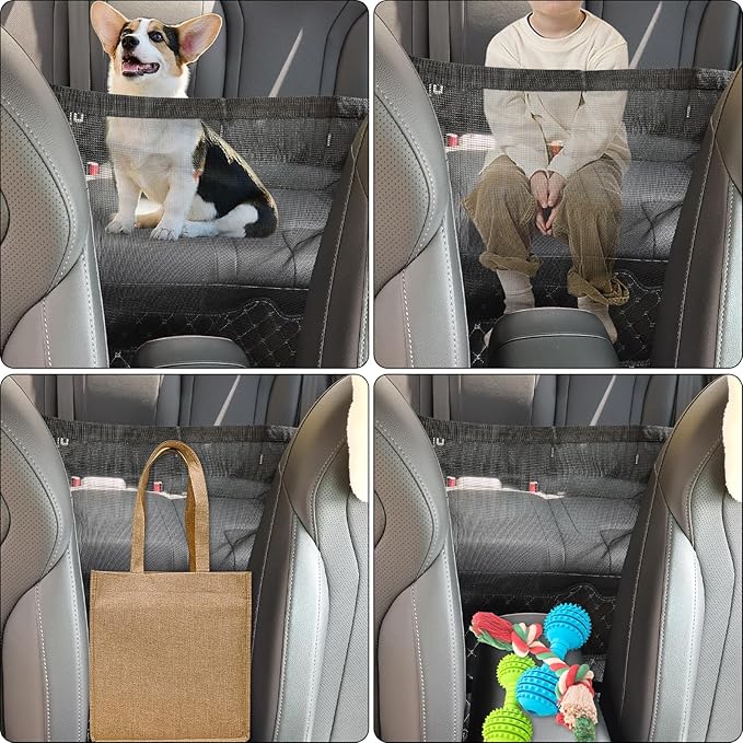 RUIANTE Dog Car Net Barrier Pet Travel Barrier Car Divider Mesh Drive Safely Adjustment Length for Children and Pets Dogs Sturdy Mesh Car Ceiling Cargo Net Universal Fit Cars SUVs Truck Pickup Black
