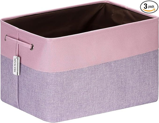 Sea Team 3-Pack Extra Large Storage Basket Set, Trunk Organizer, Clothes Toys Bin, 22 x 15 x 13 Inches, Rectangular Canvas Fabric Collapsible Shelf Box with Handles for Kids Room (Lavender/Orchid)
