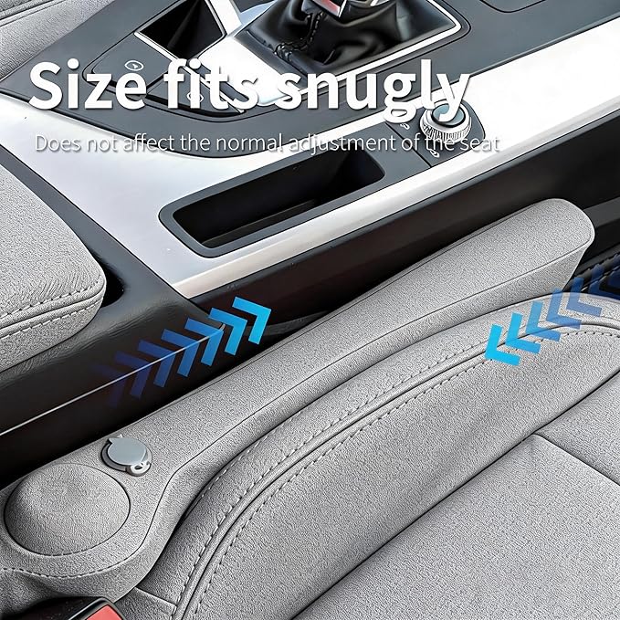 Inflatable Car Seat Gap Filler Strip - 2Pcs Suede Foldable Seat Gap Plug Blocker,Stop Dropping Items,Soft Interior Accessories for All Cars (Gray)
