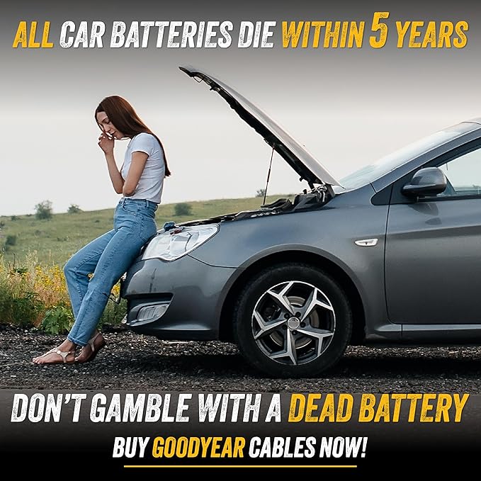 GOODYEAR Heavy Duty Jumper Cables for Car Battery – 2 Gauge 16 ft Booster Cables with Carrying Case for Cars, Trucks, SUVs, Emergency Roadside Kit