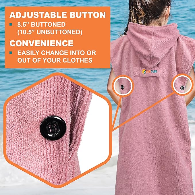 SUN CUBE Kids Changing Robe Surf Poncho, Kids Beach Towels for Teens, Microfiber Hooded Wearable Swim Towel Boys Girls Teenagers