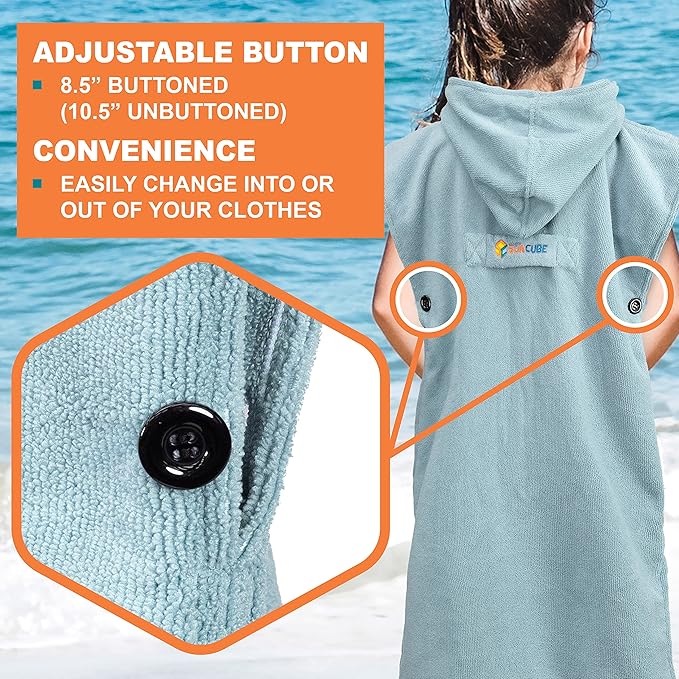 SUN CUBE Kids Changing Robe Surf Poncho, Kids Beach Towels for Teens, Microfiber Hooded Wearable Swim Towel Boys Girls Teenagers