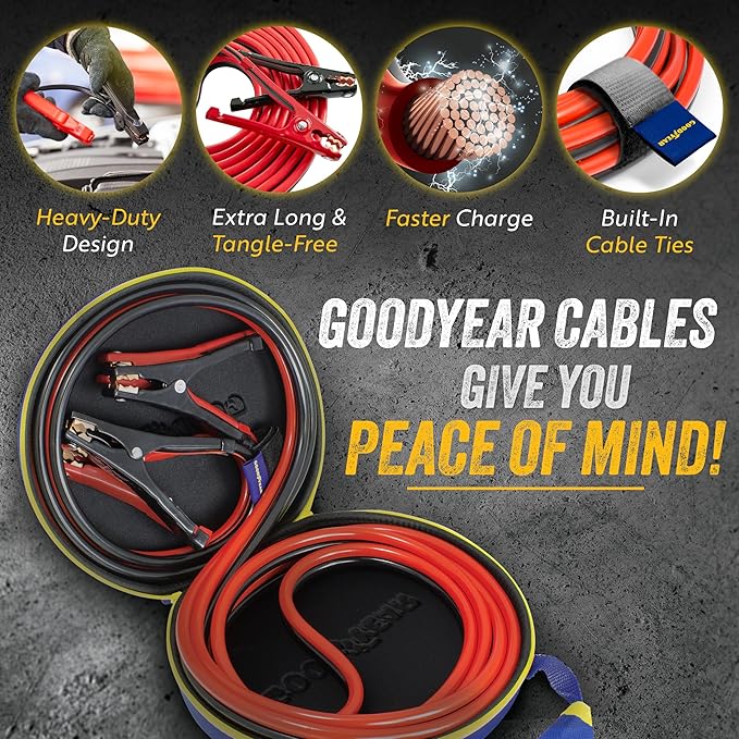 GOODYEAR Heavy Duty Jumper Cables for Car Battery - 4 Gauge 16 ft Booster Cables with Carrying Case for Cars, Trucks, SUVs, Emergency Roadside Kit Car Accessories