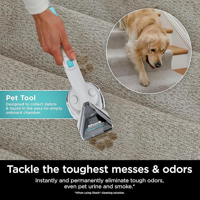 Shark StainStriker Portable Carpet, Upholstery & Area Rug Cleaner with Pet Mess Extractor, Stain & Odor Remover, Perfect for Car Interiors, White, PX201