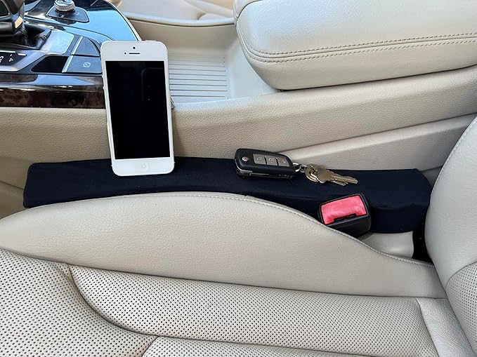 Patented Car Seat Gap Filler and Insert - As Seen On TV - Block The Gap Between The Seat and Center Console - Universal Fit Car Truck SUV - Set of 2 (Black Fabric)