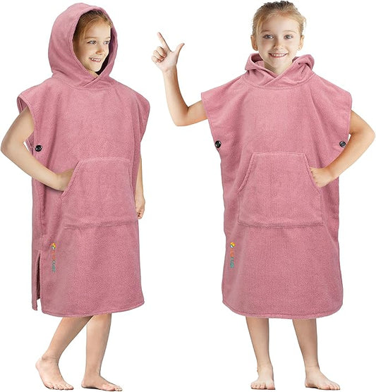 SUN CUBE Kids Changing Robe Surf Poncho, Kids Beach Towels for Teens, Microfiber Hooded Wearable Swim Towel Boys Girls Teenagers