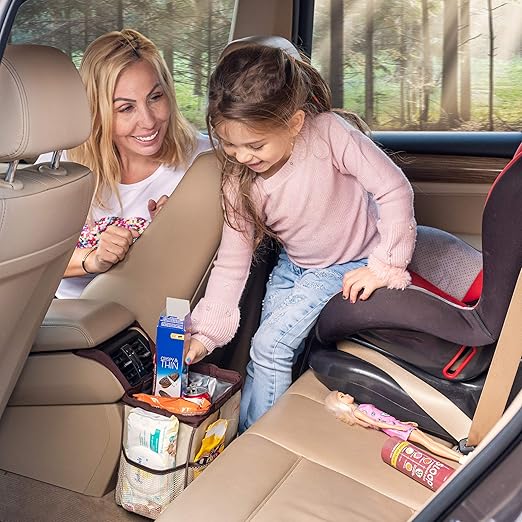Creathing Leakproof Car Trash Can [2 Gal] Universal Garbage Bin for Cars, Trucks, SUVs | Securely Mounts on Floor, Console, or Seat (Beige)