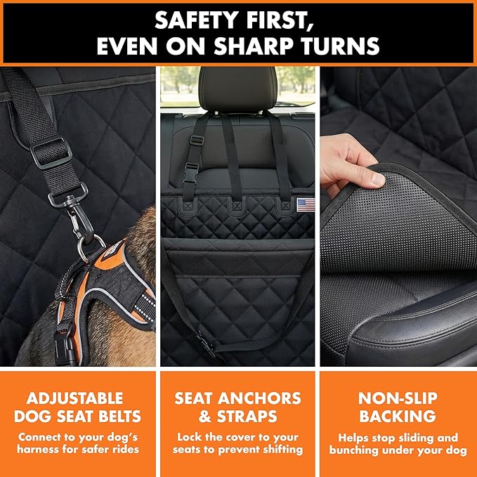 YoGi Prime Half Hammock Dog Seat Cover for Back Seat - Waterproof Half Backseat Dog Cover, Space Saving Split Seat Design, Universal Fit & Heavy Duty Pet Restraint