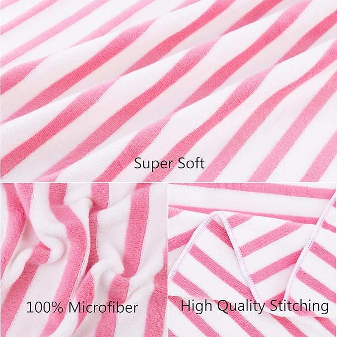 JML Microfiber Bath Towels Set, 2 Pack, 30" x 60", Absorbent Quick Drying Beach Towel Cabana Stripe for Adult, Travel, Summer, Sport, Swimming, Pool, Yoga, Camping, Microfiber StripePink