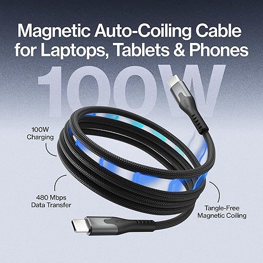 Statik MagStack Pro USB C to USB C Cable, Magnetic Type C Charger Fast Charging Cord, On The Go Magnetic Charging Cable for Car, Compatible with 16 Pro Max, 15, Galaxy S21 S20 Ultra, 100W 3FT/1M