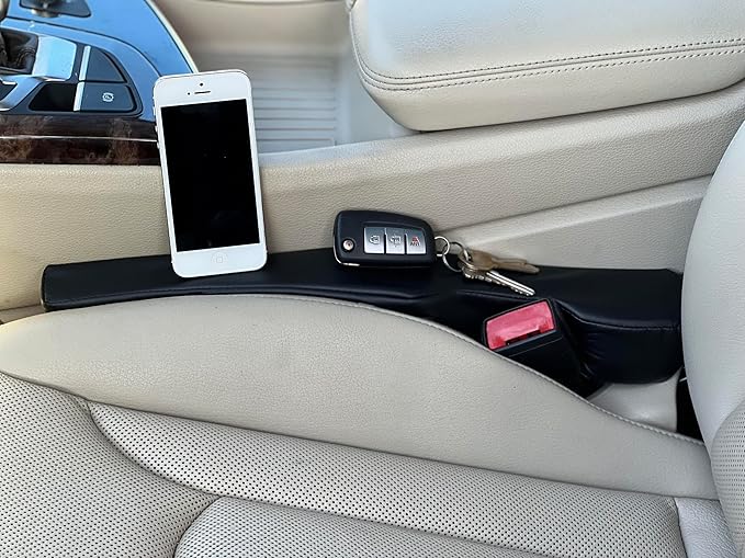 Patented Car Seat Gap Filler and Insert - As Seen On TV - Block The Gap Between The Seat and Center Console - Universal Fit Car Truck SUV - Set of 2 (Black Leather)