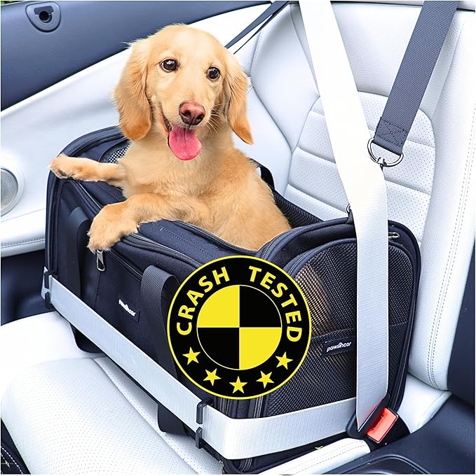 Crash-Tested Dog Car Carrier (Test with FMVSS 213b - 5 Star Safety Rated by CPS) | 2-in-1 Small Pet Car Seat, Expandable Cat Carrier Soft | Lab-Tested Dog Travel Bag for Safe Travel |