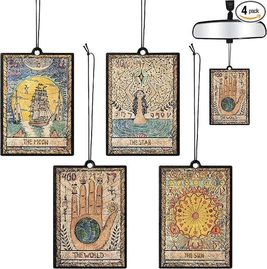 L1rabe 4P Vintage Tarot Car Air Fresheners, The Star World Sun Moon Hanging Air Freshener Fragrance Scented Cards Old Style Tarot Theme Car Aromatherapy Tablets Bedroom Wardrobe Shoe Cabinet Deodorant