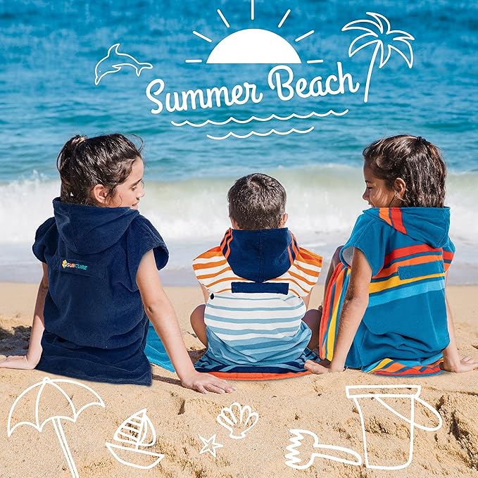 SUN CUBE Kids Changing Robe Surf Poncho, Kids Beach Towels for Teens, Microfiber Hooded Wearable Swim Towel Boys Girls Teenagers