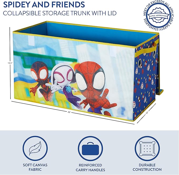 Marvel Spidey and His Amazing Friends Collapsible Toy Storage Trunk,Durable Organizer with Soft Lid, 28.5" x 14.5" x 16"