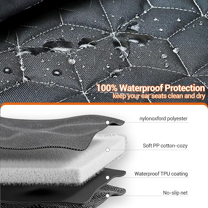 Meginc Back Seat Dog Car Seat Cover, Waterproof Car Seat Protector for Cars SUVs Trucks, Heavy Duty Non-Slip Split Bench, Dog & Kid Proof, Easy Clean, (54" W)