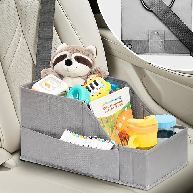 Easi Foldable Car Seat Organizer With 12 Storage Compartments 2 Metal Cup Holders, 1 Pack Back Seat Car Organizer For Car Accessories, Front Seat organizer For SUV Truck Van Sedans, Gy