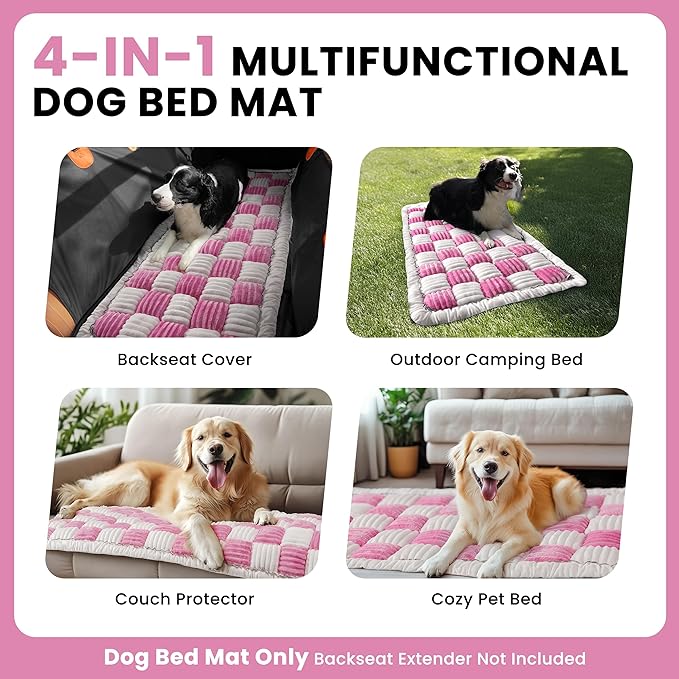 HiPetpy Backseat Dog Bed Mat, Non-Slip Dog Bed for Car Back Seat, Soft & Cozy Dogs Blanket, Washable Travel Pet Mat Seat Protector for Cars, SUVs, Trucks (Pink/White, 51.1" L x 23.6" W x 1.5" Th)