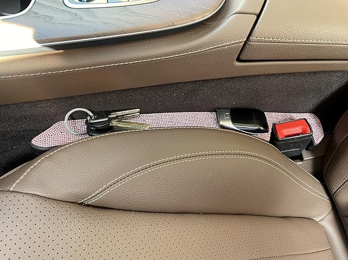 Bling Diamond Car Seat Gap Filler for Car SUV and Truck,2 Pack Universal Gap Stopper to Fill The Gap Between Seat Console Stop Things Dropping (Pink)