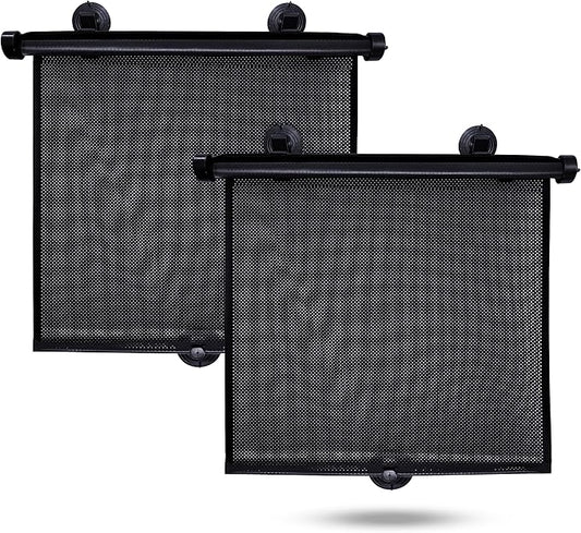 EcoNour Car Side Window Sun Shade (2 Pack) | Retractable Roller Sunshade for Kids | Baby Car Window Shades for UV and Sun Glare Protection | Baby Travel Accessories (15"x17")