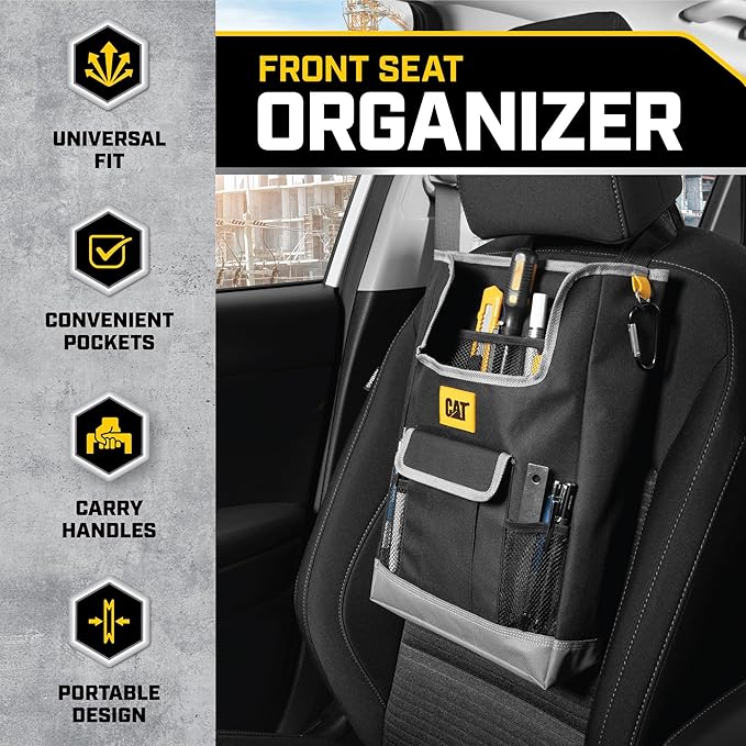 CAT® 3-Piece Car Organizer Bundle – Collapsible Trunk Organizer, Portable Seat Caddy with Adjustable Straps & 2.4 Gallon Leak-Proof Trash Can Cooler for Cars, Trucks, and SUVs Black