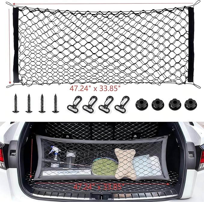 Car Dog Barrier Net 47.24" x 33.85" Dual Layer Safety Net for Dog Pet Children Vehicle Universal Mesh Barrier Guard Blocks Access To Car Front Seats Organiser Net Bag Mesh Storage