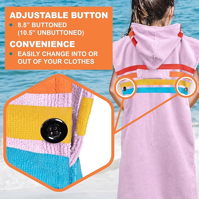 SUN CUBE Kids Changing Robe Surf Poncho, Kids Beach Towels for Teens, Microfiber Hooded Wearable Swim Towel Boys Girls Teenagers