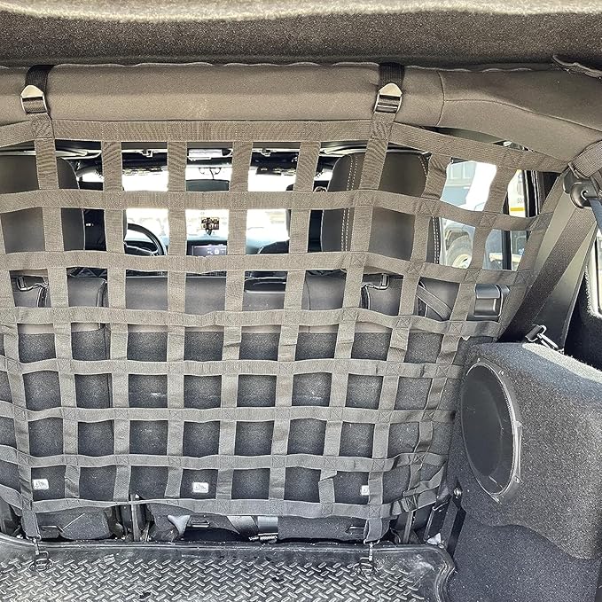 Car Front Rear Partition Barrier Net Replacement for Wrangler JK JL Unlimited 2007-2023 Gladiator JT Truck 2 Door 4 Door Pet Safe Drive (Black)